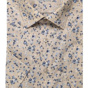 Marvelis overhemd korte mouw beige blauw wit design strijkvrij