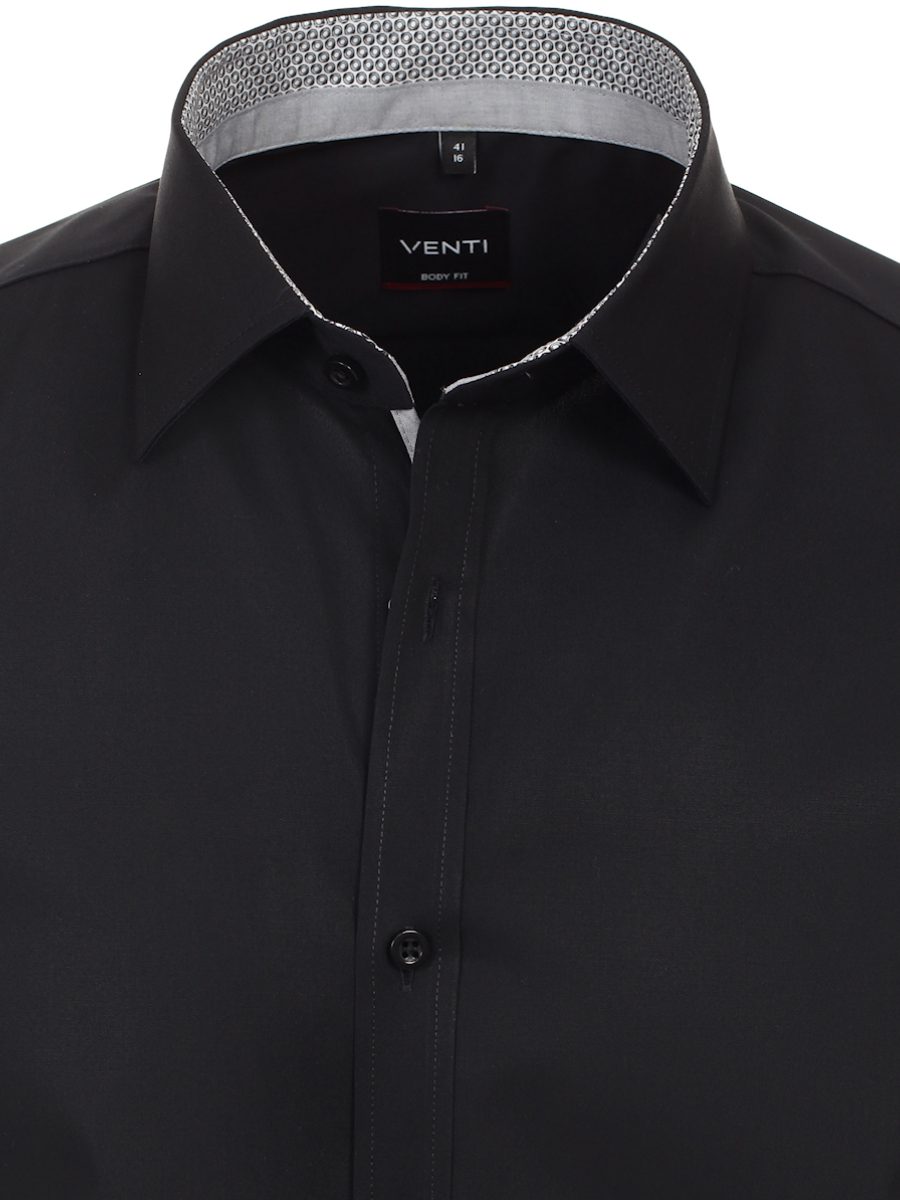 Venti Heren Overhemd Non Iron Zwart Body Fit 134024500-800